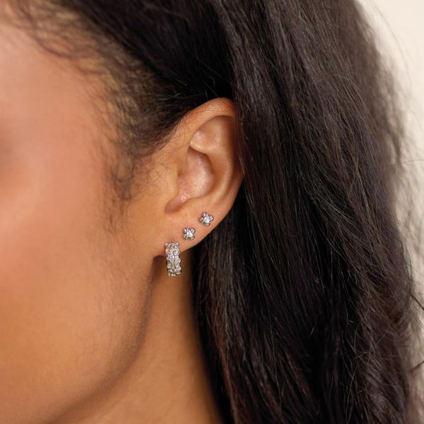 Sterling Silver Rhodium Plated Blossom Flyte Honey Flower Chunky Hoop Earrings Image 4 Quality Gem LLC Bethel, CT