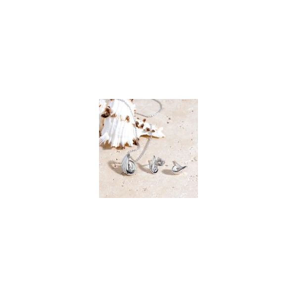 Sterling Silver Rhodium Plated Océane Shell Wave Stud Earring Image 5 Quality Gem LLC Bethel, CT