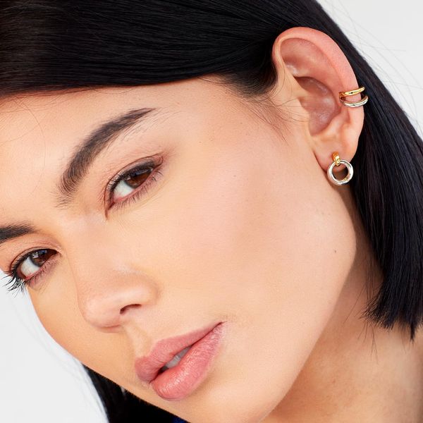 Sterling Silver 18K Gold Plate Bevel Cirque Link Golden Stud Earrings Image 4 Quality Gem LLC Bethel, CT