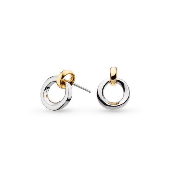 Sterling Silver 18K Gold Plate Bevel Cirque Link Golden Stud Earrings Quality Gem LLC Bethel, CT