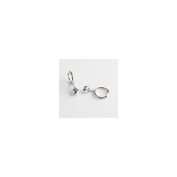 Sterling Silver Rhodium Plated Coast Pebble Swiss Blue Topaz Hoop Earrings Image 4 Quality Gem LLC Bethel, CT