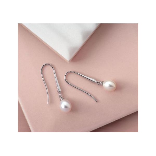 Sterling Silver Rhodium Plated Revival Pearl Drop Earrings Image 3 Quality Gem LLC Bethel, CT