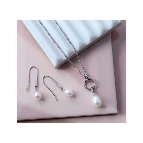 Sterling Silver Rhodium Plated Revival Pearl Drop Earrings Image 4 Quality Gem LLC Bethel, CT