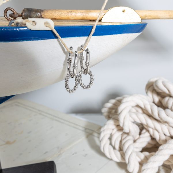 Sterling Silver Rhodium Plated Marina Rope Link Duo Grande Hinged Hoop Earrings Image 4 Quality Gem LLC Bethel, CT