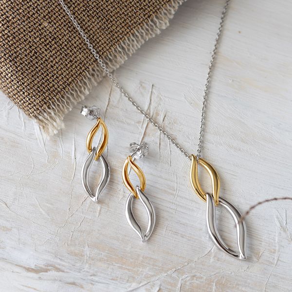 Sterling Silver 18K Yellow Gold Plate Entwine Twine Link Golden Drop Earrings Image 2 Quality Gem LLC Bethel, CT