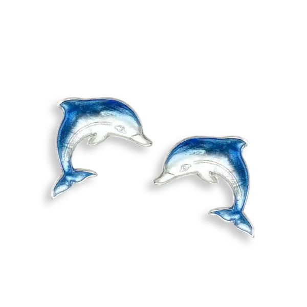 Sterling Silver Rhodium Plated Blue Enamel Dolphin Post Earrings Quality Gem LLC Bethel, CT