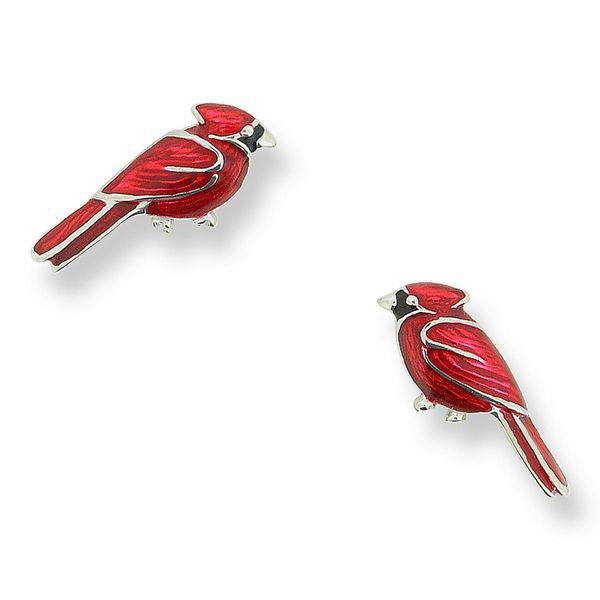 Sterling Silver Rhodium Plated Red Enamel Cardinal Stud Earrings Quality Gem LLC Bethel, CT