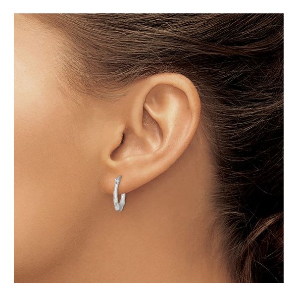 Sterling Silver Rhodium Plated Bamboo Hoop Earrings Image 2 Quality Gem LLC Bethel, CT