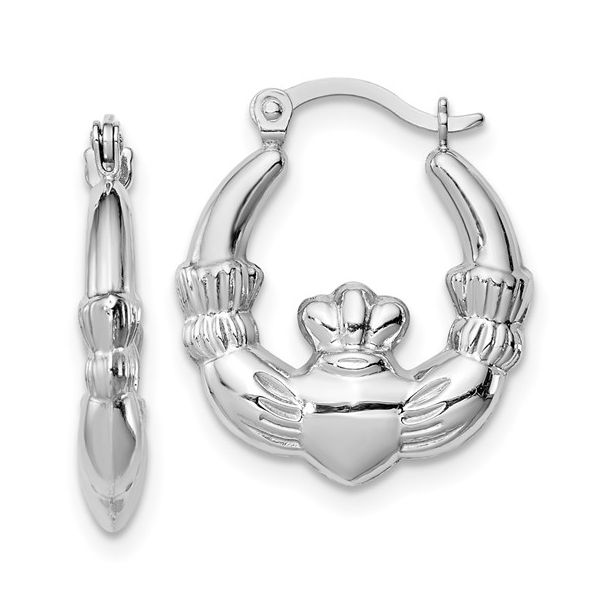 Sterling Silver Rhodium Plated Claddagh Hoop Earrings Quality Gem LLC Bethel, CT