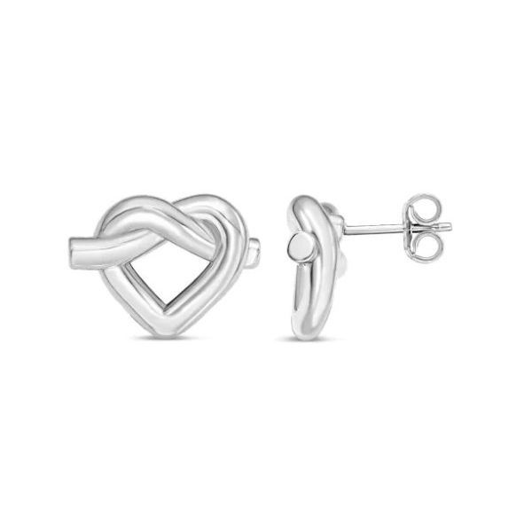 Sterling Silver Rhodium Plated Heart Knot Earrings Image 2 Quality Gem LLC Bethel, CT