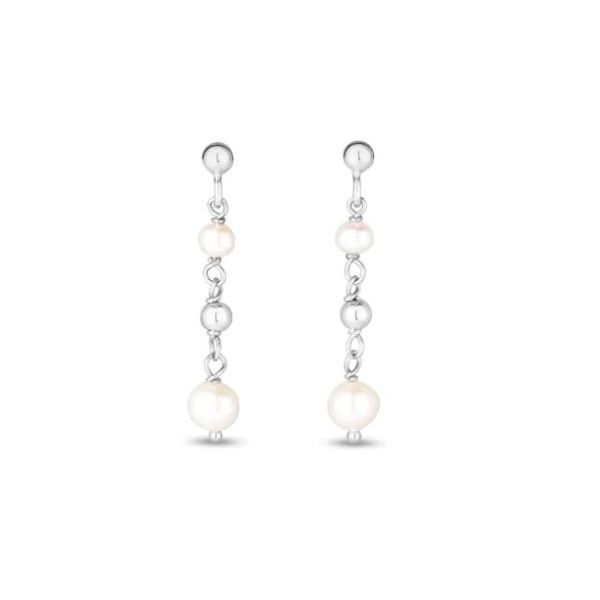 Sterling Silver Rhodium Plated Pearl And Bead Station Drop Earrings Quality Gem LLC Bethel, CT