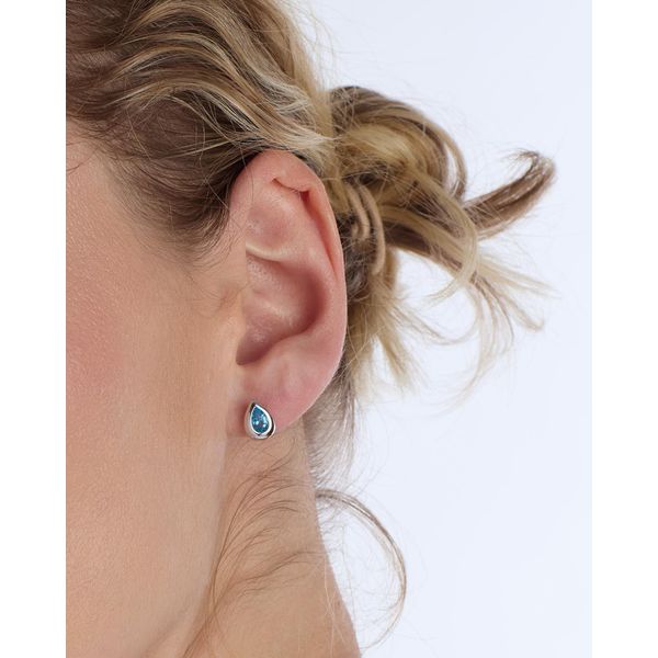 Rhodium Plated Sterling Silver Coast Pebble Swiss Blue Topaz Earrings Image 2 Quality Gem LLC Bethel, CT