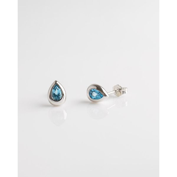 Rhodium Plated Sterling Silver Coast Pebble Swiss Blue Topaz Earrings Image 3 Quality Gem LLC Bethel, CT