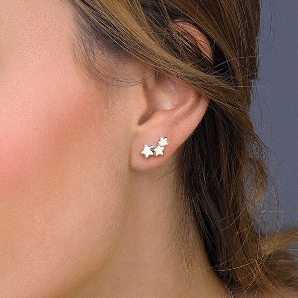 Rhodium Plated Sterling Silver Stargazer Galaxy Stud Earrings Image 2 Quality Gem LLC Bethel, CT