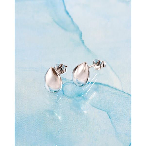 Sterling Silver Rhodium Plated Coast Pebble Smooth Stud Earrings Image 3 Quality Gem LLC Bethel, CT
