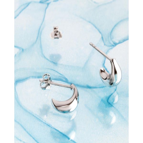 Sterling Silver Rhodium Plated Coast Pebble Smooth Semi Hoop Earrings Image 3 Quality Gem LLC Bethel, CT