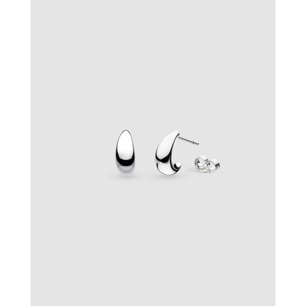Sterling Silver Rhodium Plated Coast Pebble Smooth Semi Hoop Earrings Quality Gem LLC Bethel, CT