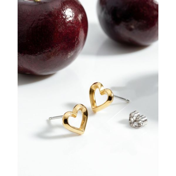 Rhodium Plated Sterling Silver/18K Yellow Gold Plate Love Heart Golden Outline Earrings Image 3 Quality Gem LLC Bethel, CT