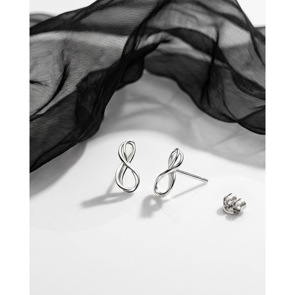 Sterling Silver Rhodium Plated Infinity Mini Stud Earrings Image 2 Quality Gem LLC Bethel, CT