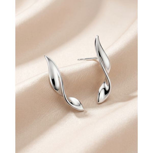 Sterling Silver Rhodium Plated Serenity Curve Long Stud Earrings Image 4 Quality Gem LLC Bethel, CT
