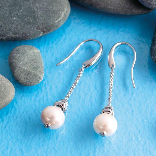 Sterling Silver Rhodium Plated Coast Tumble Pearl Chain Drop Earrings Image 2 Quality Gem LLC Bethel, CT