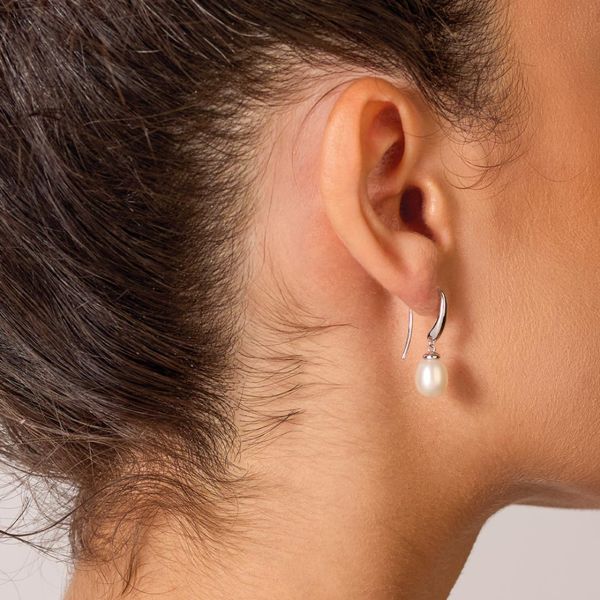 Sterling Silver Rhodium Plated Revival Classic Pearl Drop Earrings Image 2 Quality Gem LLC Bethel, CT