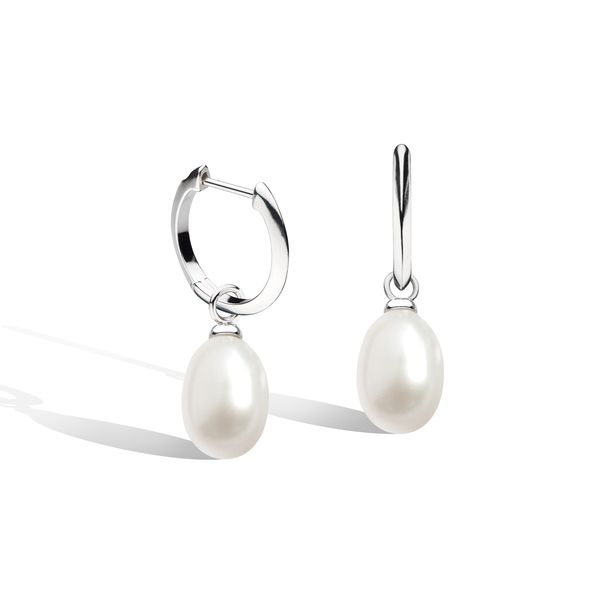 Sterling Silver Rhodium Plated Revival Astoria Pearl Drop Hoop Earrings Quality Gem LLC Bethel, CT