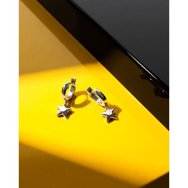 Sterling Silver Rhodium Plated Rox Little Rock Star Hoop Drop Earrings Image 2 Quality Gem LLC Bethel, CT