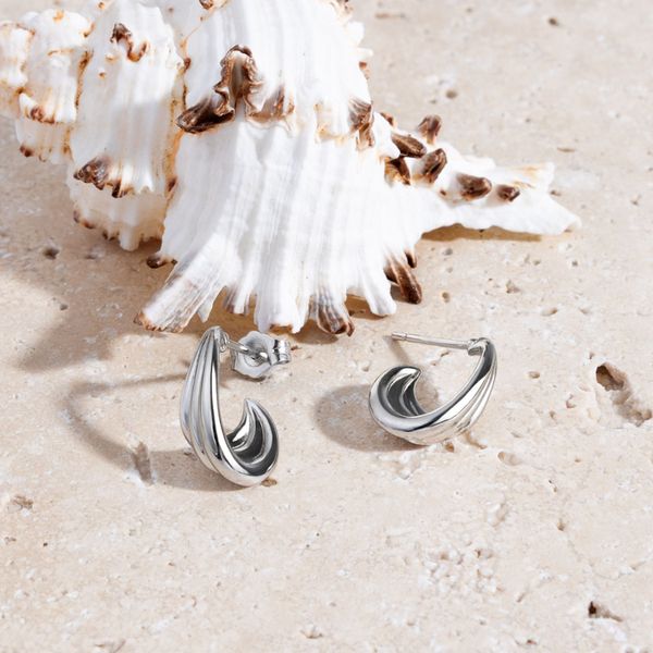 Sterling Silver Rhodium Plated Océane Shell Wave Hoop Earrings Image 4 Quality Gem LLC Bethel, CT