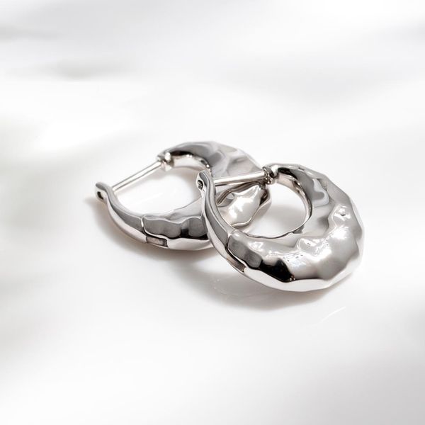 Sterling Silver Rhodium Plated Mirage Reflect Hinged Hoop Earrings Image 3 Quality Gem LLC Bethel, CT