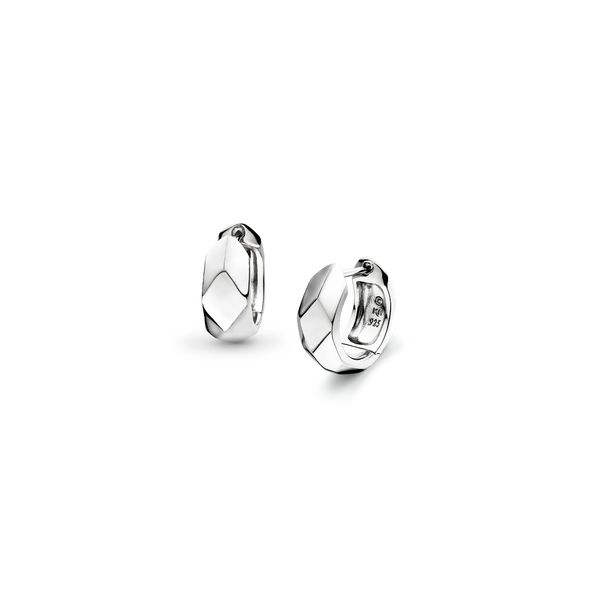 Sterling Silver Rhodium Plated Glint Geo Wide Hoop Earrings Quality Gem LLC Bethel, CT
