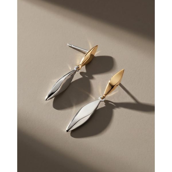 Rhodium Plated Sterling Silver/18KY Plate Glint Golden Drop Earrings Image 3 Quality Gem LLC Bethel, CT