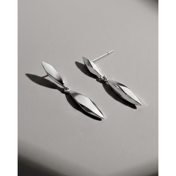 Sterling Silver Rhodium Plated Glint Drop Earrings Image 3 Quality Gem LLC Bethel, CT