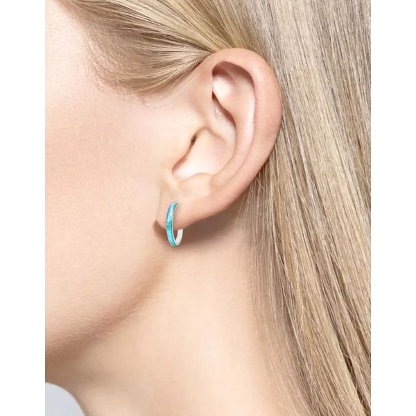Sterling Silver Turquoise Enamel Hoop Earrings Image 2 Quality Gem LLC Bethel, CT