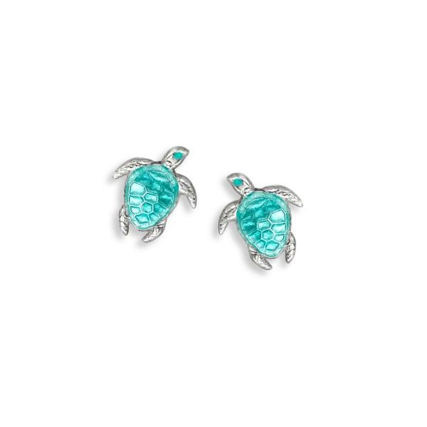 Sterling Silver Rhodium Plated Green Enamel Turtle Stud Earrings Quality Gem LLC Bethel, CT