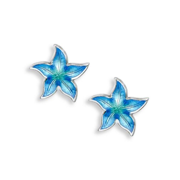 Sterling Silver Rhodium Plated Blue Enamel Starfish Stud Earrings Quality Gem LLC Bethel, CT