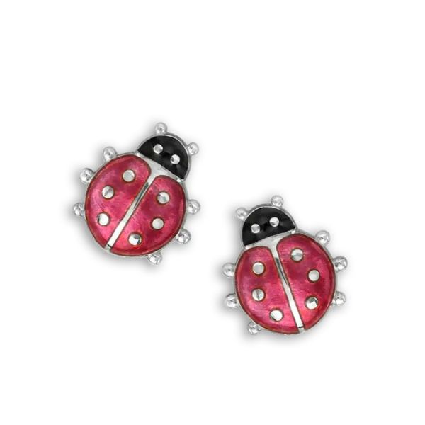 Sterling Silver Rhodium Plated Enamel Lady Bug Stud Earrings Quality Gem LLC Bethel, CT