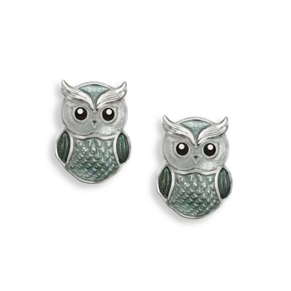Sterling Silver Rhodium Plated Enamel Owl Stud Earrings Quality Gem LLC Bethel, CT
