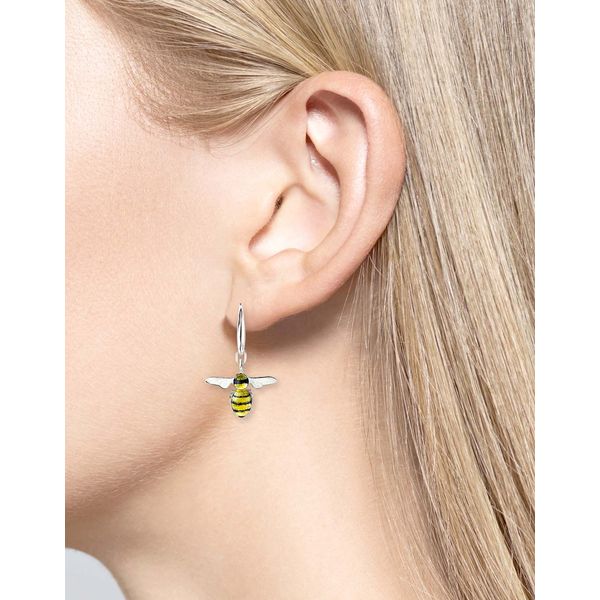 Sterling Silver Rhodium Plated Enamel Bee Dangle Earrings Image 2 Quality Gem LLC Bethel, CT