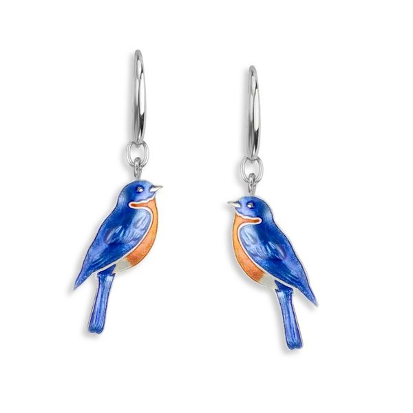 Sterling Silver Rhodium Plated Enamel Bluebird French Wire Dangle Earrings Quality Gem LLC Bethel, CT