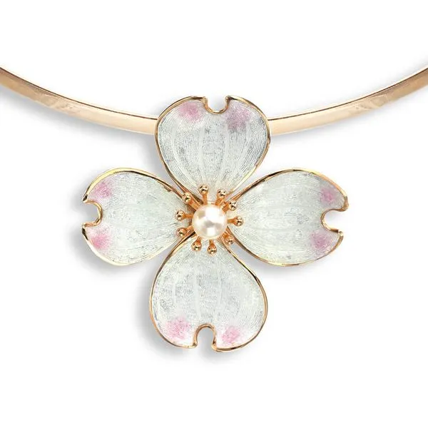 Rose Gold Plated Sterling Silver Enamel Large Dogwood Flower Collar Necklace Quality Gem LLC Bethel, CT