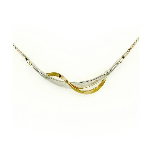 Sterling Silver& 14K Yellow Gold Ribbon Necklace Image 2 Quality Gem LLC Bethel, CT