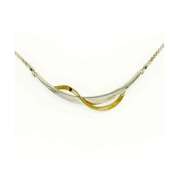 Sterling Silver& 14K Yellow Gold Ribbon Necklace Image 2 Quality Gem LLC Bethel, CT