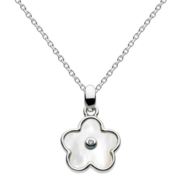 Sterling Silver Mother of Pearl  & Diamond Girls Love Forever Flower Necklace Quality Gem LLC Bethel, CT