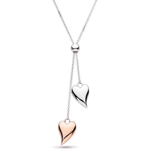 Sterling Silver & 18K Rose Gold Plate Double Heart Lariat Necklace Quality Gem LLC Bethel, CT