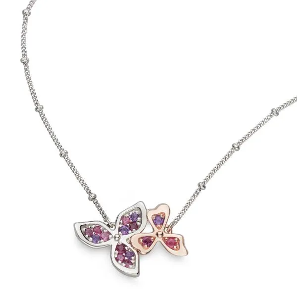 Sterling Silver & Rose Gold Plate Double Flower Necklace Quality Gem LLC Bethel, CT