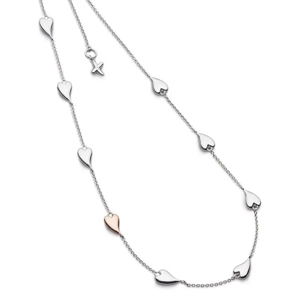 Sterling Silver & 18K Rose Gold Plate Desire Kiss Blush Heart Station Necklace Quality Gem LLC Bethel, CT