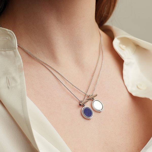 Sterling Silver Revival Eclipse Equinox Lapis T-Bar Style Spinner Necklace Length 18 inches Image 3 Quality Gem LLC Bethel, CT