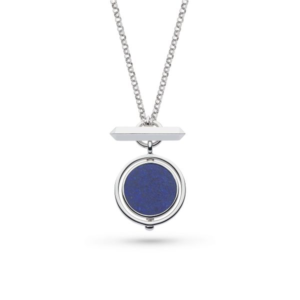 Sterling Silver Revival Eclipse Equinox Lapis T-Bar Style Spinner Necklace Length 18 inches Quality Gem LLC Bethel, CT