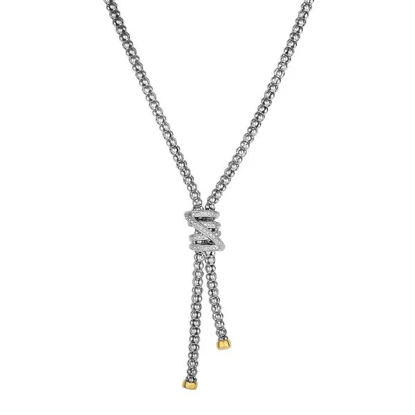Sterling Silver & 18K Yellow Gold Rhodium Plated Popcorn Tally Diamond Lariat Necklace Length 17 Inches Quality Gem LLC Bethel, CT